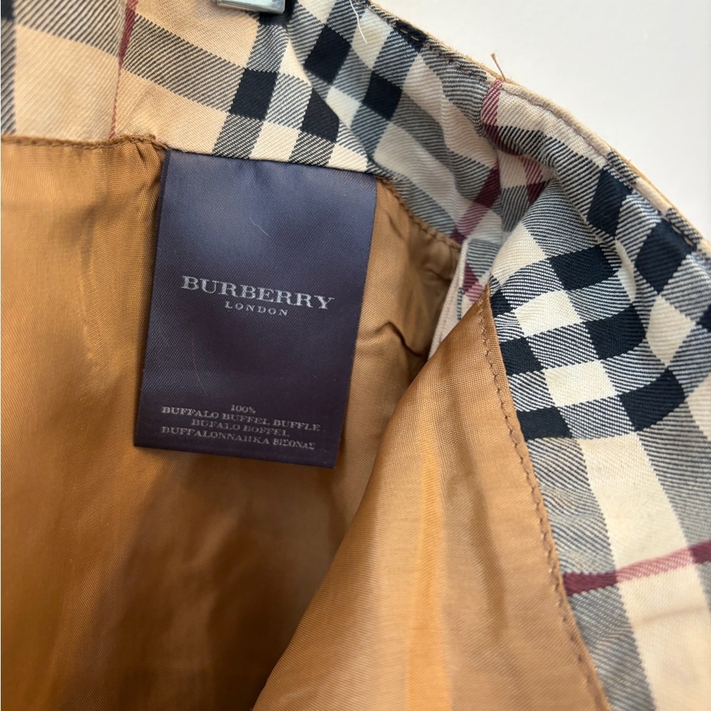 Burberry London Brown distressed Leather mini  Skirt classic pattern full zip 8 - Picture 9 of 14